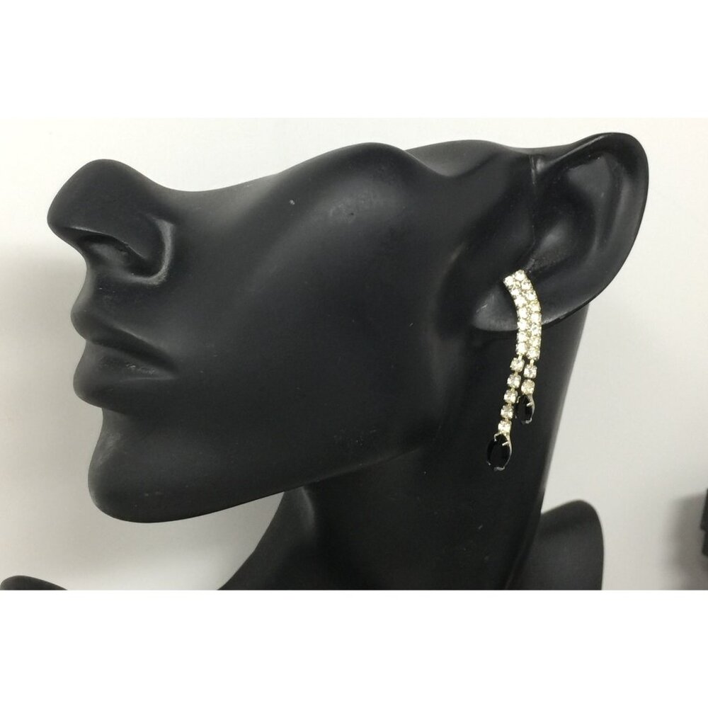 Women's Silver and Black Rhinestone Dangle Earrings